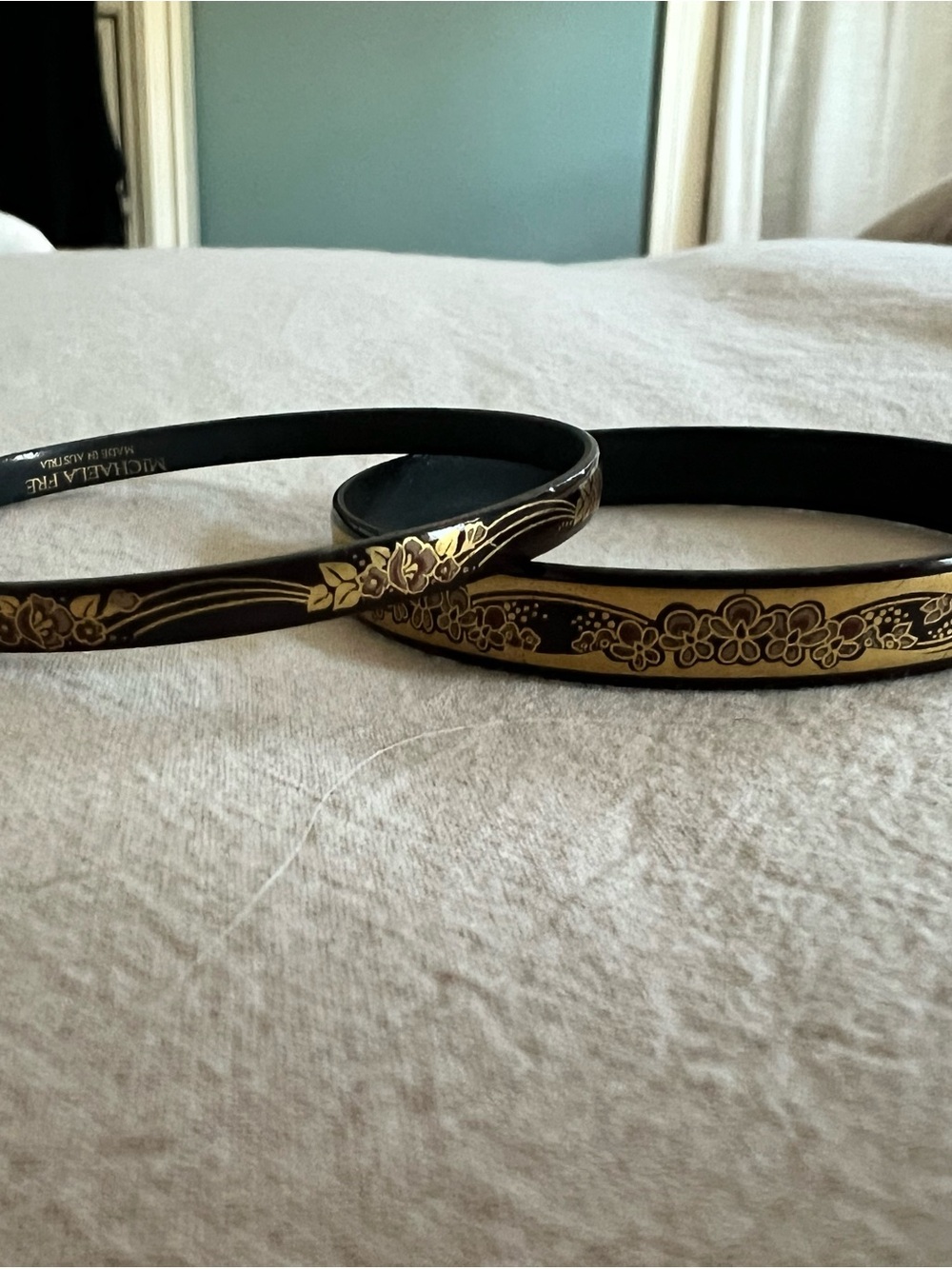 Michaela Frey Brown and Gold Floral enamel bangles - Set of 2